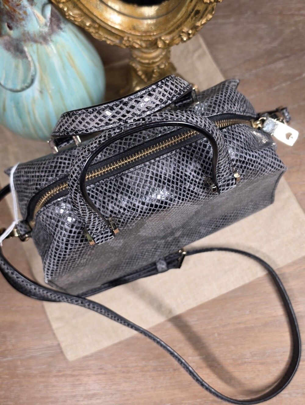 kate spade Gray Python-Embossed Leather Crossbody Satchel NWOT (Retail $398) - Picture 8 of 15